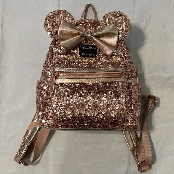 ROSE GOLD DISNEY LOUNGEFLY SEQUIN MINI BACKPACK - Picture 2 of 7